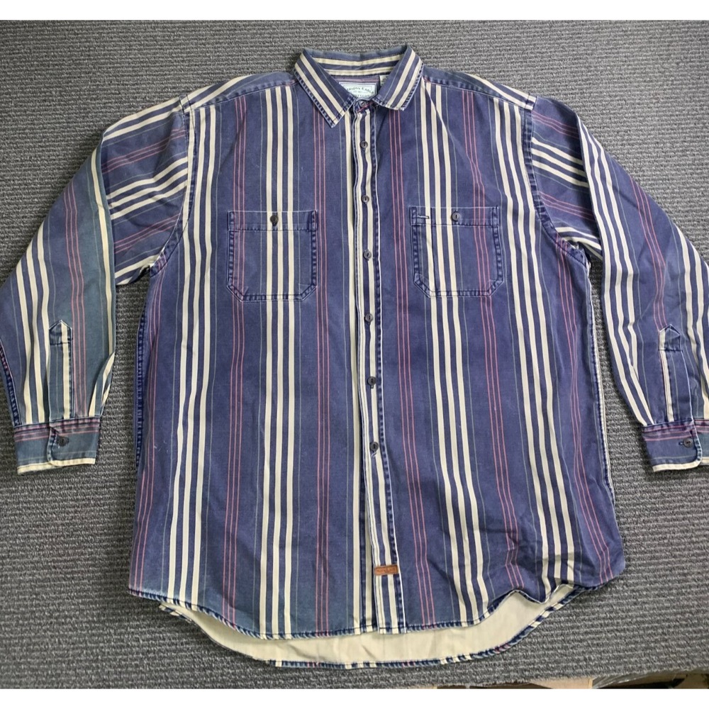 VTG American Eagle Outfitters Shirt Mens Size XL Blue White Striped Button Front